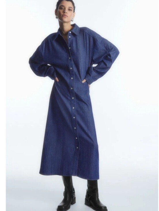 COS Dresses & Skirts - COS Denim Shirt Dress Blue Fit & Flare Midi Maxi 100% Cotton US 4